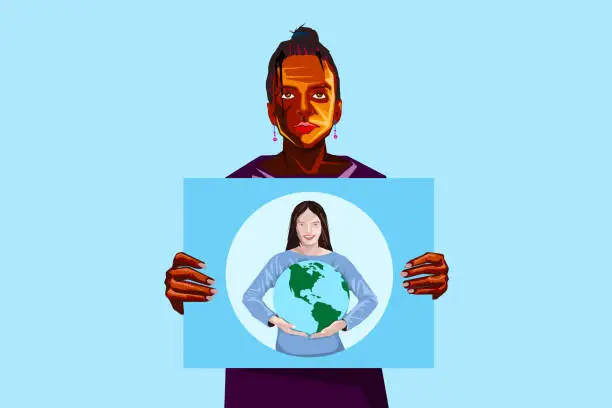 Vector illustration of Environmental movement. Female eco-activist with a poster