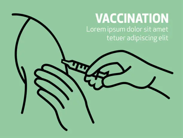 Vector illustration of Vaccination Medical Global Fight Single Line Design