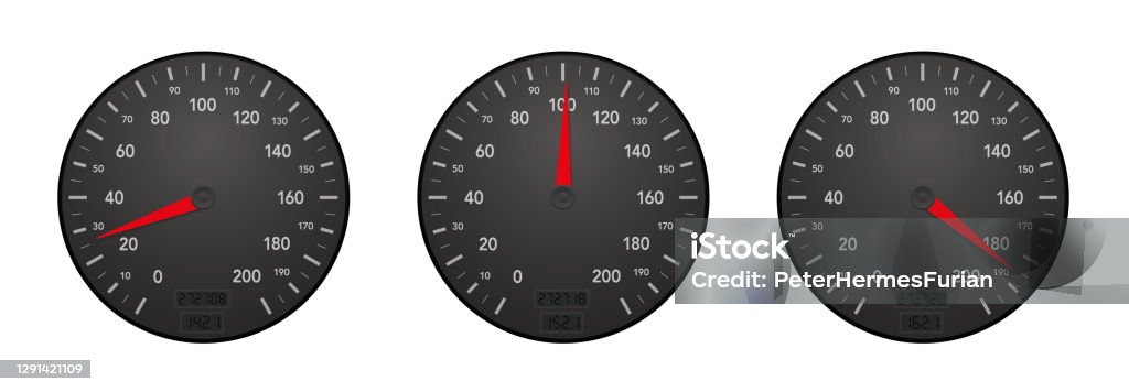 Moderate Speed Scale Speedometers Showing Slow Moderate And Fast Velocity Three Displays ...