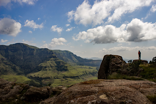 View over the Monks Cowl Nature Reserve in the Central Drakensberg, South Africa on a sunny day
