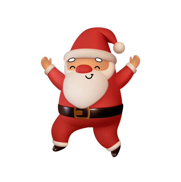 istock Happy Santa Claus in red clothes is jumping. Realistic 3d character compatible doodle emoji elements on face. Isolated on white background for Xmas festive design. Vector illustration 1291421341