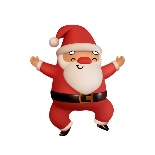 istock Happy Santa Claus in red clothes is jumping. Realistic 3d character compatible doodle emoji elements on face. Isolated on white background for Xmas festive design. Vector illustration 1291421404