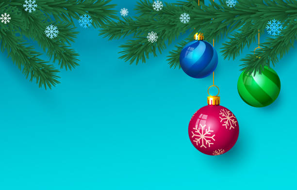 istock Merry Christmas Happy New Year tree with toys, card banner. Vector 1291421463