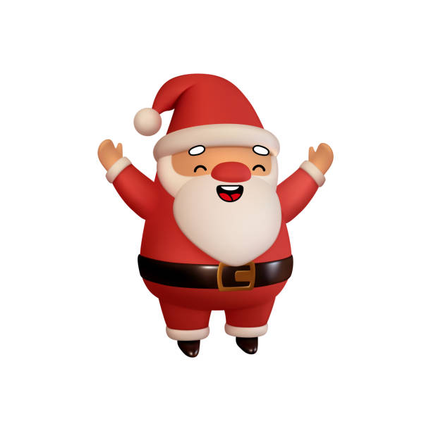 istock Joyful Santa Claus in red clothes is welcomes. Realistic 3d character compatible doodle emoji elements on face. Isolated on white background for Xmas festive design. Vector illustration 1291421480