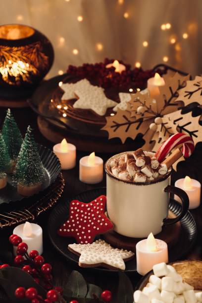 istock Hot Chocolate with Marshmallow Among Christmas Decorations 1291422695