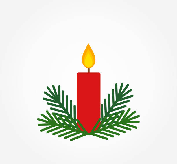Christmas red candle and fir branches. Christmas red candle and fir branches. Vector illustration. christmas decore candle stock illustrations