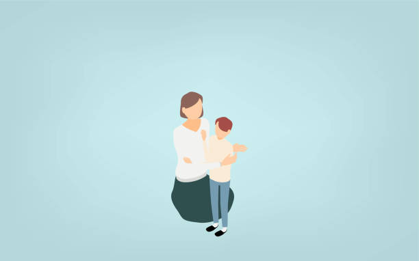 ilustraciones, imágenes clip art, dibujos animados e iconos de stock de isométrica, un niño pequeño que ama a su madre - ilustraciones de madre e hijos