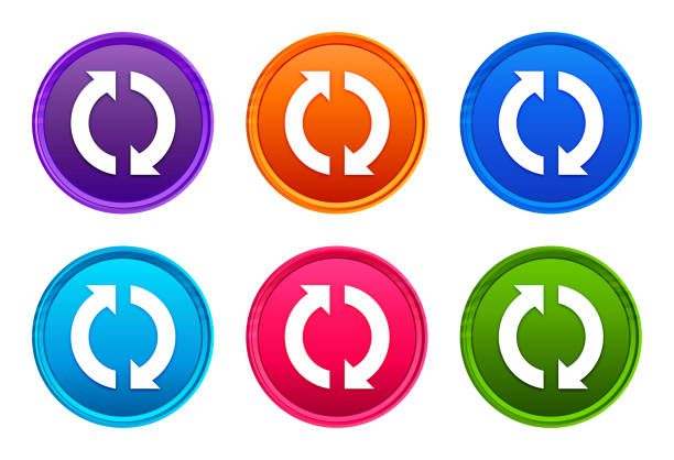 illustrations, cliparts, dessins animés et icônes de update icon luxury bright round button set 6 color vector - arrow sign symbol restoring double arrow sign