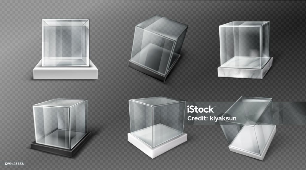 Glass Cube Boxes Clear Acrylic Showcases Stock Illustration