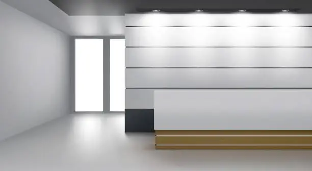 Vector illustration of Reception interior, cozy foyer with modern desk