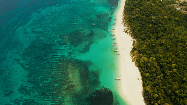 istock Tropical beach and blue lagoon 1291429583