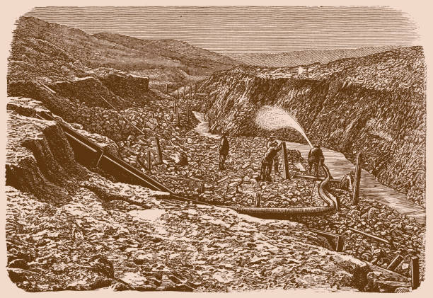 Illustration of a Gold panning in Montana, North America