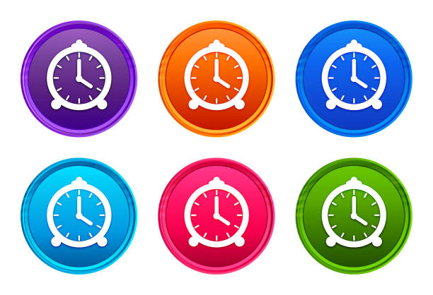 Alarm clock icon luxury bright round button set 6 color vector Alarm clock icon isolated on luxury bright round button set 6 color vector illustration 2nd base stock illustrations