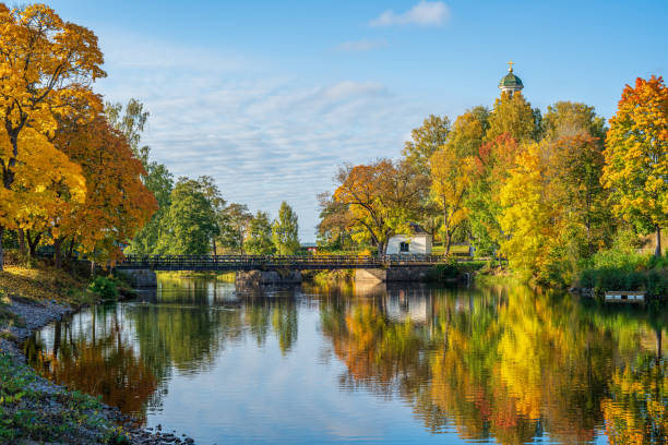 istock Autumn colored trees along a river in Sweden 1291431478
