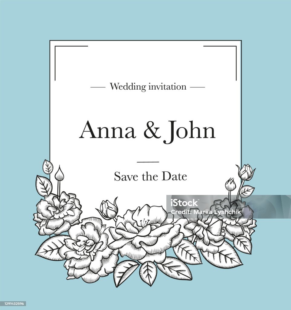 Thiệp Cưới Với Hoa Đồ Họa Đẹp Với Nền Xanh Ngọc Lam Thẻ Vintage ...