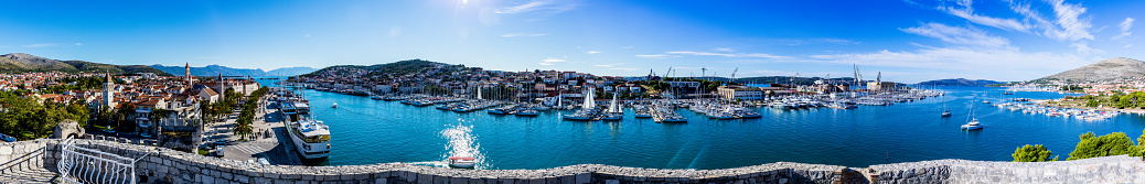 Town of Trogir rooftops and landmarks panoramic view, Dalmatia, Croatiacroa