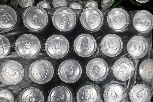 Top view of aluminum drink cans