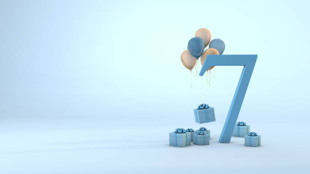 istock Number 7 birthday celebration blue gift box and pink balloons. 3D Render 1291448485