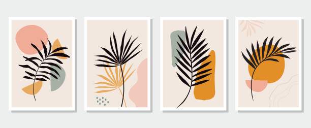 Collection of contemporary art posters Botanical wall art Abstract leaves foliage organic shapes. vector set Design for print cover wallpaper social media Collection of contemporary art posters Botanical wall art Abstract leaves foliage organic shapes. vector set Design for print cover wallpaper social media boho stock illustrations