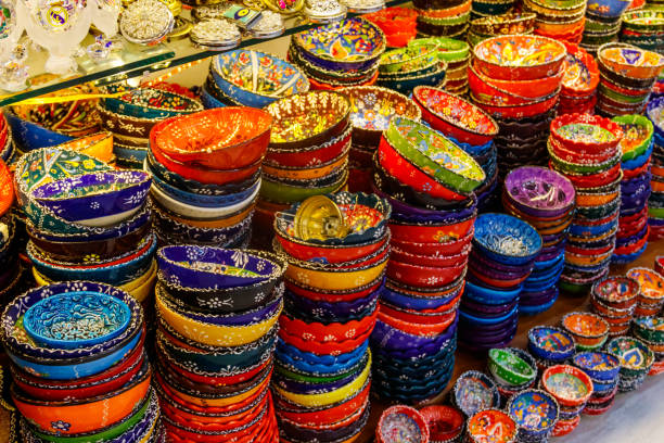 istock Traditional turkish crockery at oriental bazaar. Souvenirs from Turkey 1291452823