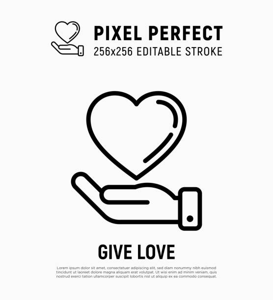Hand holding heart thin line icon. Symbol of love, care and support each other. Pixel perfect, editable stroke. Vector illustration. Hand holding heart thin line icon. Symbol of love, care and support each other. Pixel perfect, editable stroke. Vector illustration. heart icon stock illustrations