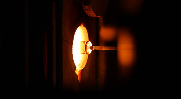 Glasswork being smelted in a furnace
