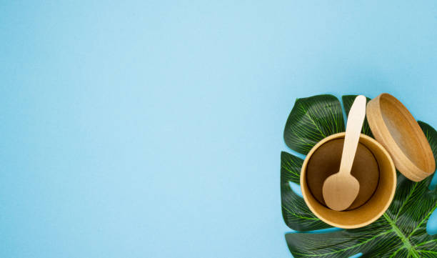 istock Natural eco-friendly disposable tableware fork, spoon made of bagasse and bamboo fiber 1291461273
