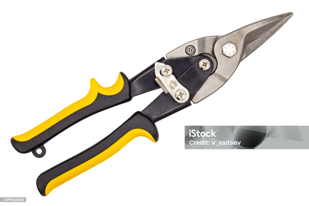 Scissor Tin Snips Cutting Sheet Metal Construction Industrial Scissors  Isolated On White Background Stock Photo - Download Image Now - iStock