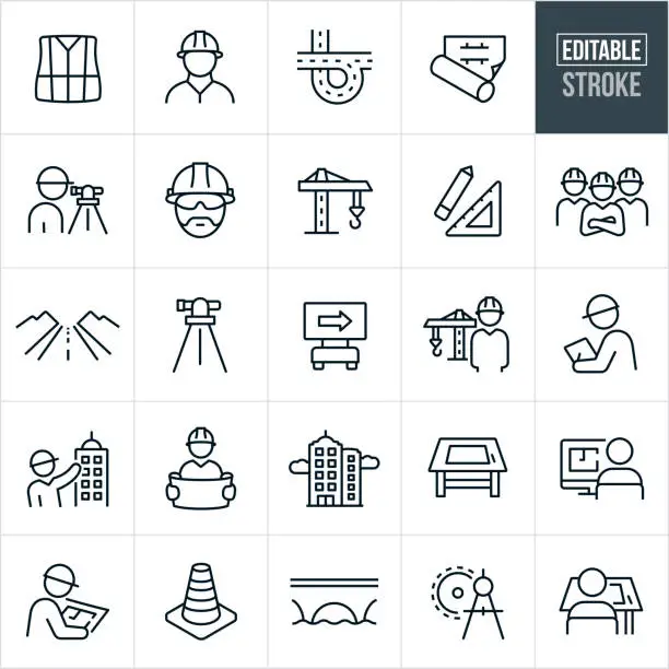 Vector illustration of Engineering Thin Line Icons - Editable Stroke