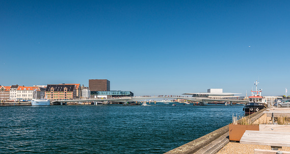 Copenhagen, Denmark - May 12 2017: Inderhavnsbroen between Grönlandske Handels Plads and Nyhavn.