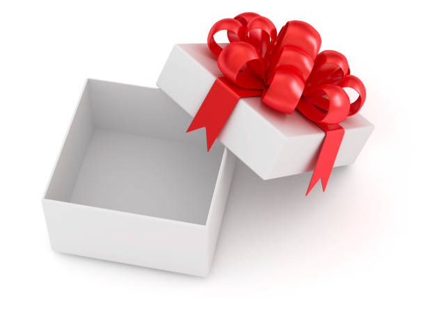 istock White empty gift box with red ribbon and bow isolated on the white background. Christmas and New Year's Day. Valentines day and birthday celebration . 3d rendering. 1291462744