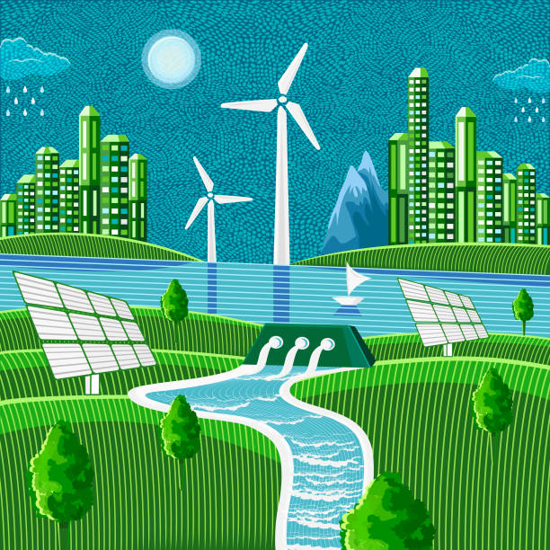 umweltfreundliche umwelt - factory green industry landscape stock-grafiken, -clipart, -cartoons und -symbole
