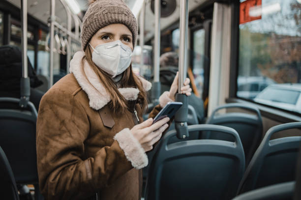 istock A woman with a face mask on public transportation 1291472818