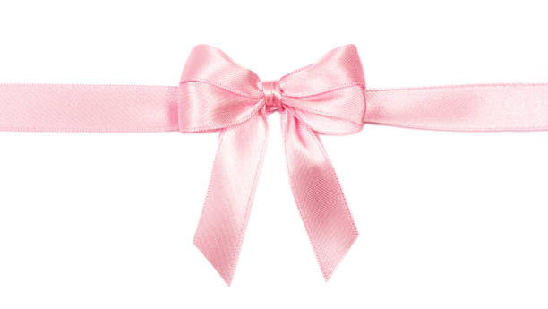 istock Pink ribbon with bow isolated on white background. 1291480425