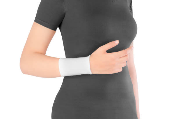 wristband white isolated background, female hand in the wristband