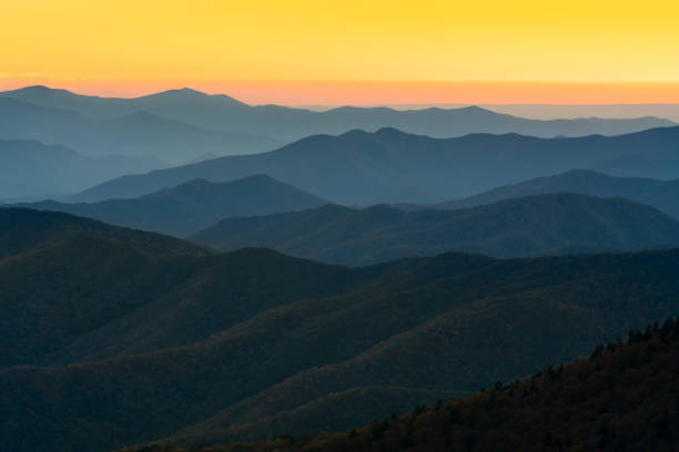 Rolling Mountain Ridges at Sunset Appalachian Mountains at Sunset, Great Smoky Mountains National Park, Tennessee opps pics stock pictures, royalty-free photos & images