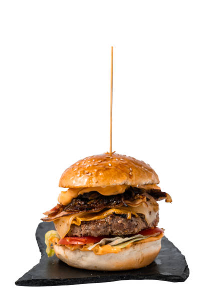 istock Juicy hamburger on white background stock photo 1291493450