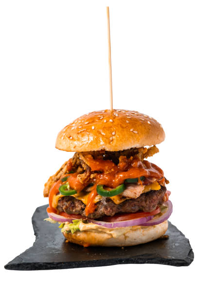 istock Juicy hamburger on white background stock photo 1291493507
