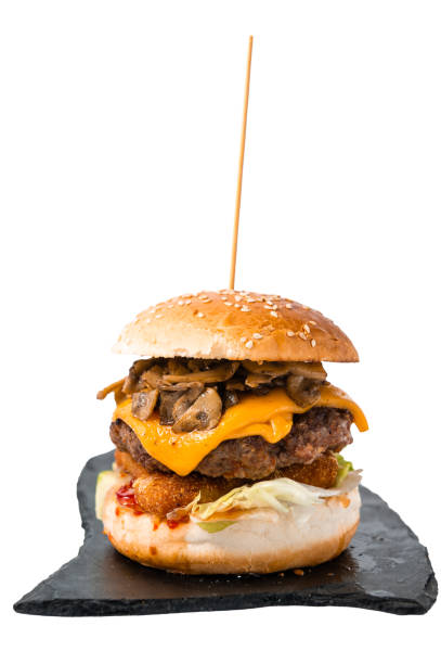 istock Juicy hamburger on white background stock photo 1291493533