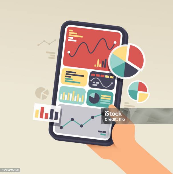 Mobile Device Data Statistics Phone Stock Illustration - Download Image Now - Data, Analyzing, Mobile App