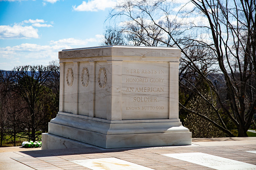 Close and detailed view of the tomb of the Unknown Soldier