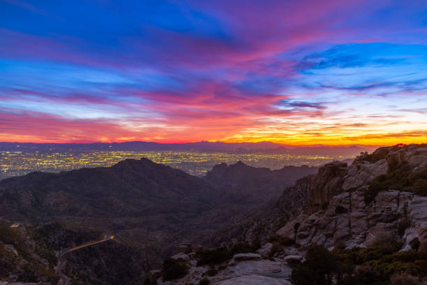 istock Evening image of a mountain city. 1291500620