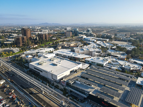 Aerial view of UTC Westfield shopping mall, large commercial center in University City district next to the University of California. USA. December 1st, 2020