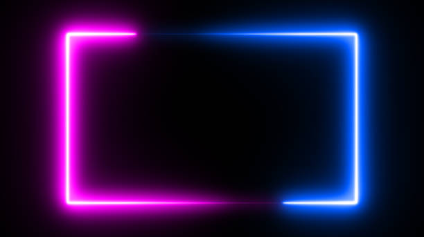 istock Neon rectangle frame or neon lights horizontal sign. Geometric glow outline shape or laser glowing lines. Abstract background with space for your text. illustration 1291509832