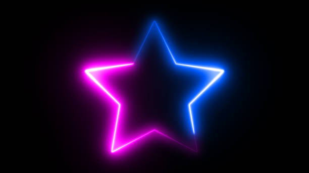 neon star frame or neon lights sign.  geometric glow outline star shape, laser glowing lines. abstract background with space for your text. illustration - blue streak lights imagens e fotografias de stock
