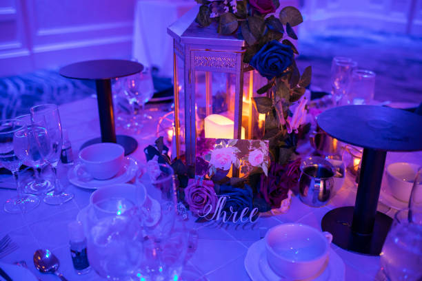 istock Romantic table setup for special event with candles indoor 1291517395