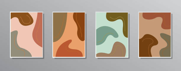 istock Set of creative minimalist hand painted vintage illustrations for wall 1291518378