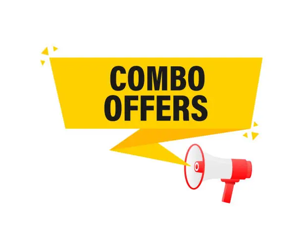 Vector illustration of Combo offers megaphone banner in 3D style on white background. Vector illustration.