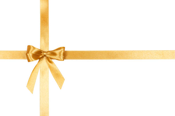 istock Golden satin ribbon with a bow isolated on white background. 1291521044