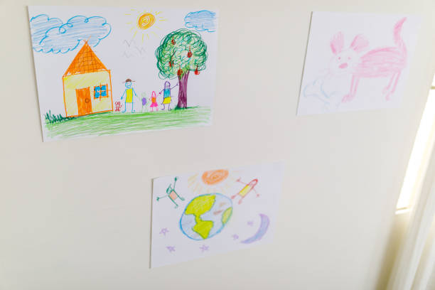 istock children's illustrations stucked on the wall 1291523517